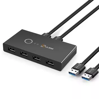 ULBRE USB-переключатель SOHO KVM-переключатель 4 порта для совместного использования 2 USB-переключателей для компьютеров KM-переключатель адаптер-концентратор для проводной мыши, клавиатуры, ПК, принтера, сканера, одной кнопки чёрный