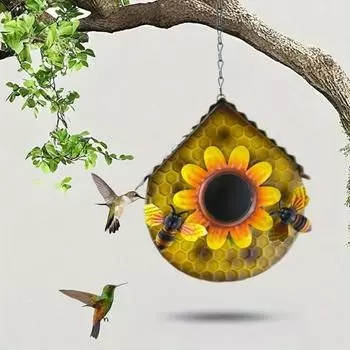 Улей для птиц, наружные подвесные мини-соты, скворечники с орнаментом в виде подсолнуха, металлическое гнездо для диких птиц для украшения газона в саду жёлтый