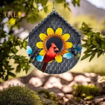 Улей для птиц, наружные подвесные мини-соты, скворечники с орнаментом в виде подсолнуха, металлическое гнездо для диких птиц для украшения газона в саду чёрный