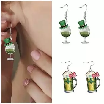 улица. Акриловые серьги на День святого Патрика Модные креативные серьги One Size