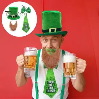 улица. Цилиндр Лепрекона на День Святого Патрика с набором накладной бороды, уникальный дизайн, классический цвет, забавный наряд для косплея, вечерние C