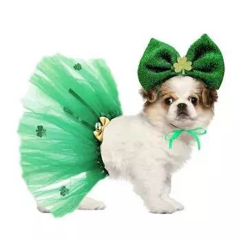 улица. День Патрика Сетчатая юбка Собака Головной Убор Комплект Марди Гра Девочка Собака