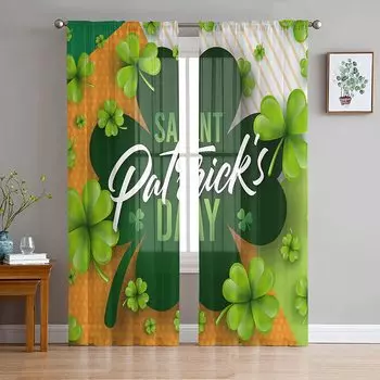 улица. День Святого Патрика Клевер Lucky Leaves Прозрачная вуаль Шторы для гостиной Спальня Кухня Декор окна Тюль Шифон Шторы 1 PCS W100XH250cm&Rod Pocket