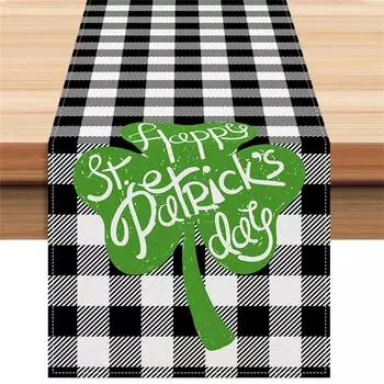 улица. День святого Патрика Настольный флаг Клетчатая полосатая напечатанная скатерть Cross Border Льняная скатерть для украшения стола One Size
