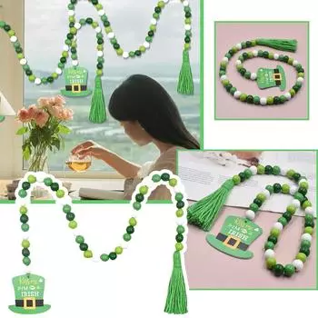 улица. День Святого Патрика, пеньковая веревка, кисточка, бусины, красочные деревянные бусины, кисточка, подвеска для дома для отдыха, сделай сам One Size