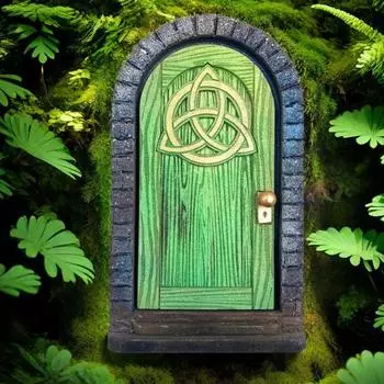 улица. День Святого Патрика Сказочное украшение на дверь для внутреннего и наружного сада Деревянный миниатюрный гном Эльфийские ворота Сказочный мир Стена ствол дерева Крошечное украшение на дверь E
