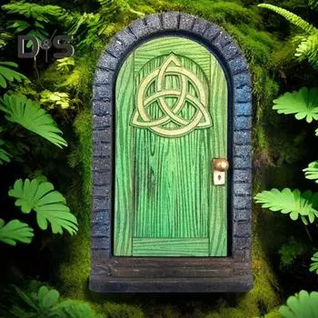 улица. День Святого Патрика Сказочное украшение на дверь для внутреннего и наружного сада Деревянный миниатюрный гном Эльфийские ворота Сказочный мир Стена ствол дерева Крошечное украшение на дверь A