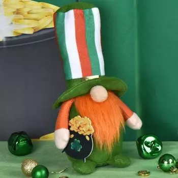 улица. День Святого Патрика украшение в виде гнома милый полосатый цилиндр оранжевый полная борода трилистник безликий игрушка-гном настольный орнамент фестиваль подарок Women