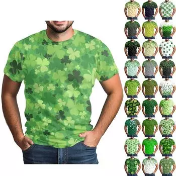 улица. Футболка Patrick s Adult Green с круглым вырезом и короткими рукавами, с принтом в виде трех листьев зеленого цвета L армия зеленый