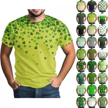 улица. Футболка Patrick s Adult Green с круглым вырезом и короткими рукавами, с принтом в виде трех листьев зеленого цвета XXXL зелёный