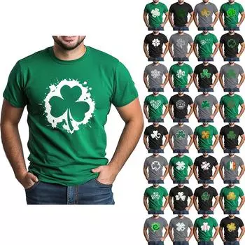 улица. Футболка Patrick s Adult Green с круглым вырезом и короткими рукавами, с принтом в виде трех листьев зеленого цвета L армия зеленый