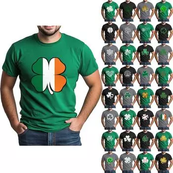 улица. Футболка Patrick s Adult Green с круглым вырезом и короткими рукавами, с принтом в виде трех листьев зеленого цвета L армия зеленый