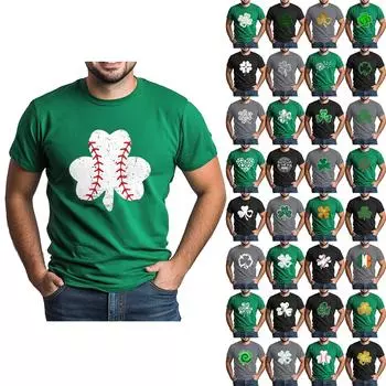 улица. Футболка Patrick s Adult Green с круглым вырезом и короткими рукавами, с принтом в виде трех листьев зеленого цвета XXXXL