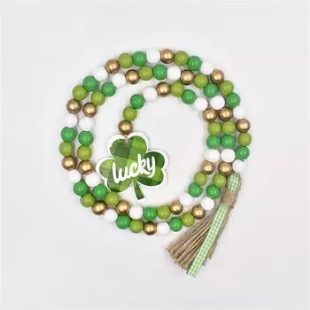 улица. Гирлянды из деревянных бусин на День Святого Патрика с кисточкой Ирландская гирлянда из деревянных бусин Sham-rock с деревянным орнаментом в виде деревенского фермерского дома