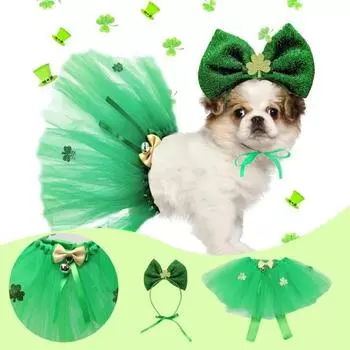 улица. Комплект из сетчатой юбки для собак на День Патрика, юбка-пачка для девочек на Марди Гра и блестящая повязка на голову в виде щенка, принцессы, костюм для переодевания Sets