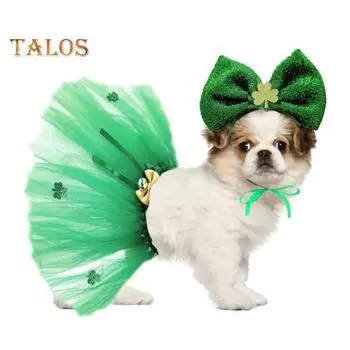 улица. Комплект из сетчатой юбки для собак на День Патрика, юбка-пачка для девочек на Марди Гра и блестящая повязка на голову в виде щенка, принцессы, костюм для переодевания Sets