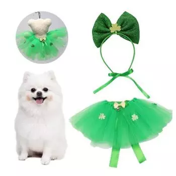 улица. Комплект из сетчатой юбки для собак на День Патрика, юбка-пачка для девочек на Марди Гра и блестящая повязка на голову в виде щенка, принцессы, костюм для переодевания Sets
