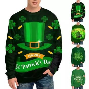 улица. Модные свободные рубашки с длинными рукавами ко Дню Святого Патрика для мужчин и женщин XXL зелёный