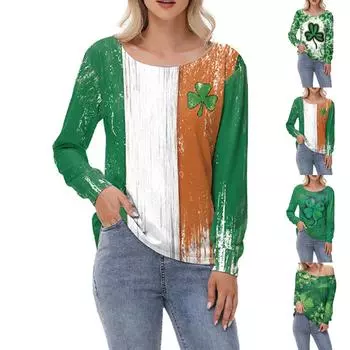улица. Наряд на День Святого Патрика, женский сексуальный топ с открытыми плечами и длинными рукавами с принтом L армия зеленый