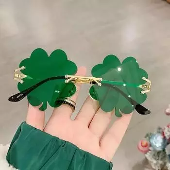 улица. Очки ко Дню Святого Патрика Солнцезащитные очки Irish Shamrock Зеленый Четырехлистный клевер Аксессуары для костюма Лепрекона As picture