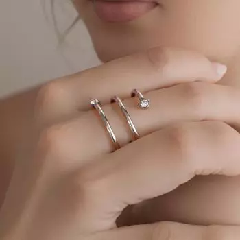 улица. Открытое кольцо-пружина из циркония с покрытием из золота 18 карат Delan 52MM-US6