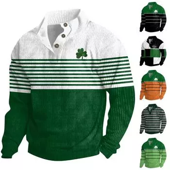 улица. Patrick Мужская хлопковая рубашка-пуловер с длинным рукавом для активного отдыха, винтажная вельветовая рубашка с воротником-стойкой и пуговицами, повседневная толстовка с принтом L белый