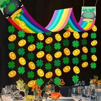 улица. Потолочные украшения в виде радуги на День Святого Патрика, длинный радужный подвесной баннер с нитью, золотая монета-трилистник, потолочная гирлянда для ирландцев Sets