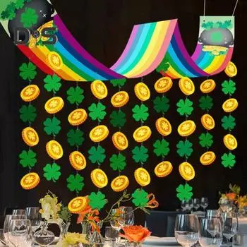 улица. Потолочные украшения в виде радуги на День Святого Патрика, длинный радужный подвесной баннер с нитью, золотая монета-трилистник, потолочная гирлянда для ирландцев Sets