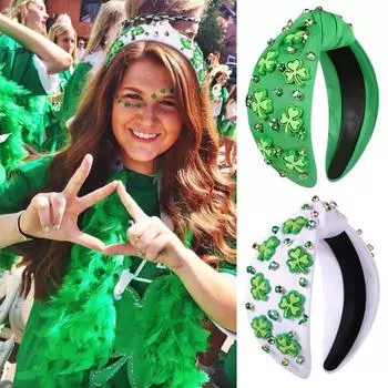 улица. Повязка на голову ко Дню Патрика, инкрустированная стразами, обруч для волос, ирландские аксессуары для волос с узелками на удачу, праздничный подарок на праздник белый