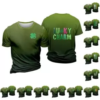 улица. Принт ко Дню Патрика - мужская повседневная футболка с круглым вырезом и короткими рукавами L армия зеленый