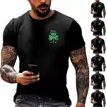 улица. Принт ко Дню Патрика - мужская повседневная футболка с круглым вырезом и короткими рукавами M белый