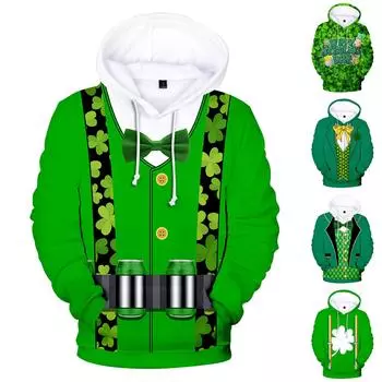 улица. Свитер с капюшоном и длинными рукавами с принтом ко Дню Святого Патрика для мужчин и женщин весной и осенью XXXXL