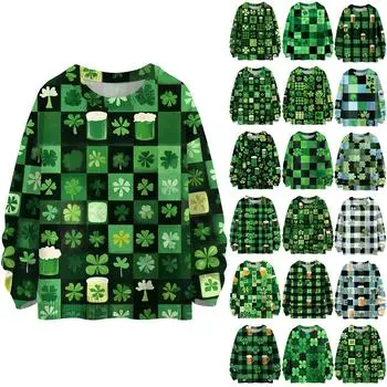 улица. Свитшоты ко Дню Святого Патрика для женщин Вязаный свитер Милая рубашка Осенний круглый вырез Пуловер с меховым воротником Топы L коричневый