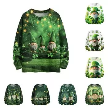 улица. Свитшоты ко Дню Святого Патрика для детей, вязаные свитера для мальчиков и девочек, симпатичные рубашки, осенние свитера с круглым вырезом 100 армия зеленый