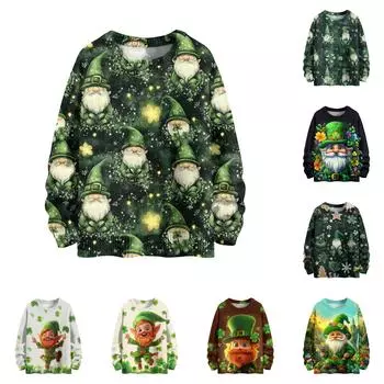 улица. Свитшоты ко Дню Святого Патрика для детей, вязаные свитера для мальчиков и девочек, симпатичные рубашки, осенние свитера с круглым вырезом 130 белый
