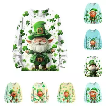 улица. Свитшоты ко Дню Святого Патрика для детей, вязаные свитера для мальчиков и девочек, симпатичные рубашки, осенние свитера с круглым вырезом 100