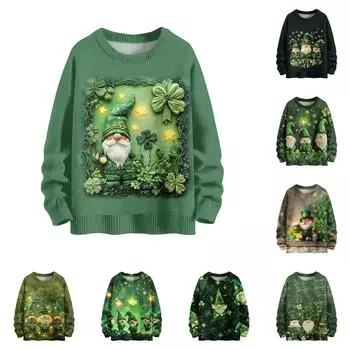 улица. Свитшоты ко Дню Святого Патрика для детей, вязаные свитера для мальчиков и девочек, симпатичные рубашки, осенние свитера с круглым вырезом 130 чёрный