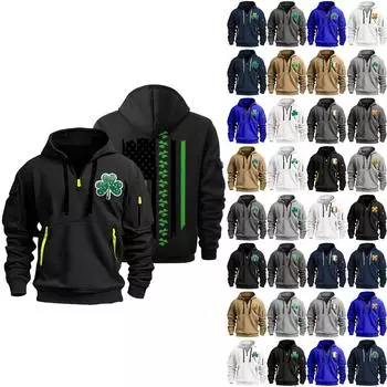 улица. Толстовка с капюшоном Patrick s Green Flag Print для мужчин, пуловер на молнии для мужчин, спортивная повседневная толстовка больших размеров L бежевый