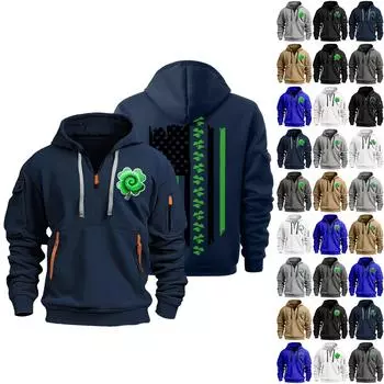 улица. Толстовка с капюшоном Patrick s Green Flag Print для мужчин, пуловер на молнии для мужчин, спортивная повседневная толстовка больших размеров L бежевый