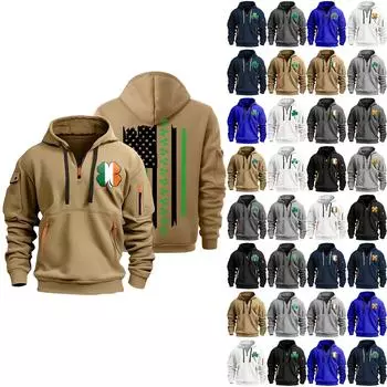 улица. Толстовка с капюшоном Patrick s Green Flag Print для мужчин, пуловер на молнии для мужчин, спортивная повседневная толстовка больших размеров L бежевый