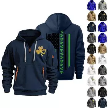 улица. Толстовка с капюшоном Patrick s Green Flag Print для мужчин, пуловер на молнии для мужчин, спортивная повседневная толстовка больших размеров L бежевый