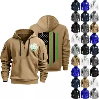 улица. Толстовка с капюшоном Patrick s Green Flag Print для мужчин, пуловер на молнии для мужчин, спортивная повседневная толстовка больших размеров L бежевый