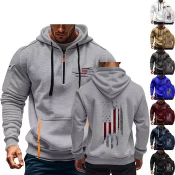 улица. Толстовка с капюшоном Patrick s Green Flag Print для мужчин, пуловер на молнии для мужчин, спортивная повседневная толстовка больших размеров L чёрный