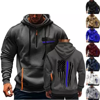 улица. Толстовка с капюшоном Patrick s Green Flag Print для мужчин, пуловер на молнии для мужчин, спортивная повседневная толстовка больших размеров L чёрный