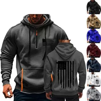 улица. Толстовка с капюшоном Patrick s Green Flag Print для мужчин, пуловер на молнии для мужчин, спортивная повседневная толстовка больших размеров L чёрный