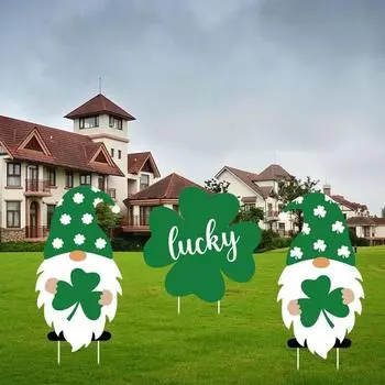 улица. Украшение ко Дню Патрика, уличный знак для газона и двора, знак Святого Патрика, ирландский зеленый двор, знак трилистника с кольями для декора сада