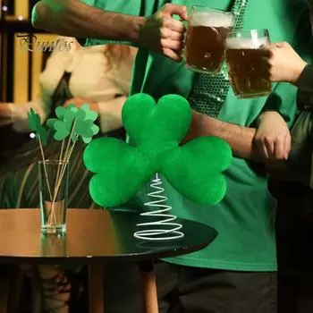 улица. Украшение на верхушку дерева в виде клевера на День Святого Патрика, плюшевый счастливый клевер, металлическое украшение на верхушку дерева для ирландского фестиваля, рождественской елки зелёный