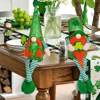 улица. Украшение в виде гнома ко Дню Святого Патрика, плюшевая кукла-фигурка гнома с клевером, ручная работа A