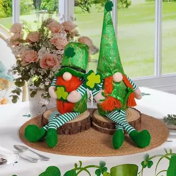улица. Украшение в виде гнома на День Святого Патрика, плюшевая кукла-фигурка гнома с клевером, ирландское безликое украшение ручной работы для декора стола A