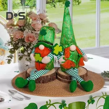 улица. Украшение в виде гнома на День Святого Патрика, плюшевая кукла-фигурка гнома с клевером, ирландское безликое украшение ручной работы для декора стола A